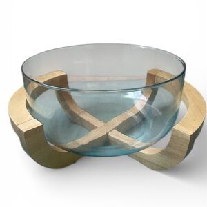 Glass Bowl with Wooden Stand
